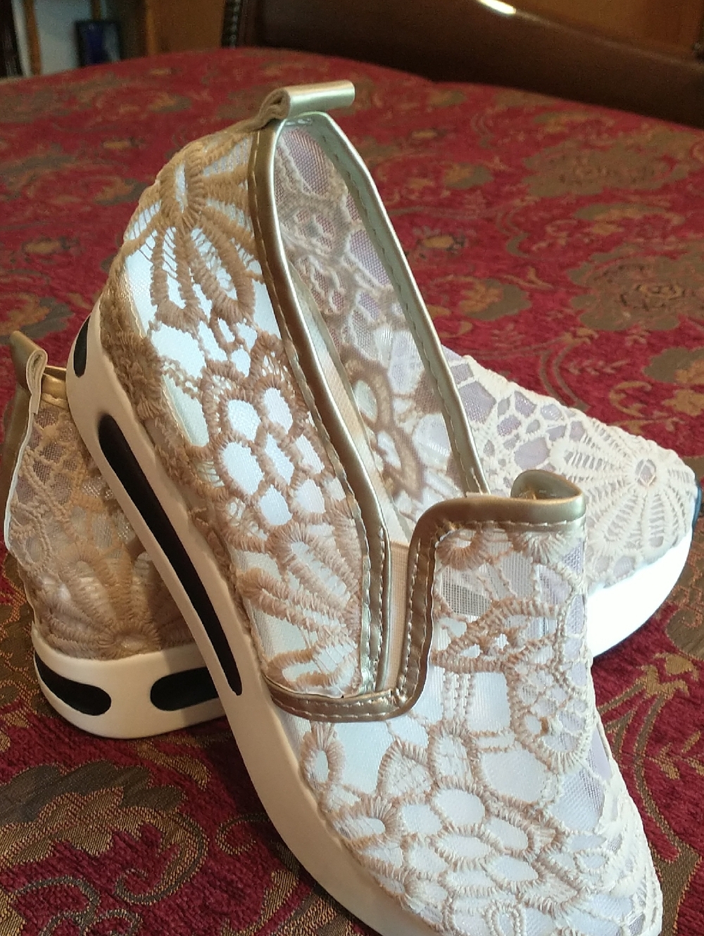 Lace Slip-On Wedge Sneakers in Ivory